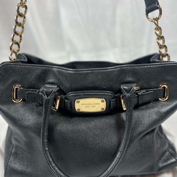 Michael Kors Black Leather Satchel with Gold Hardware - Picture 3 of 6